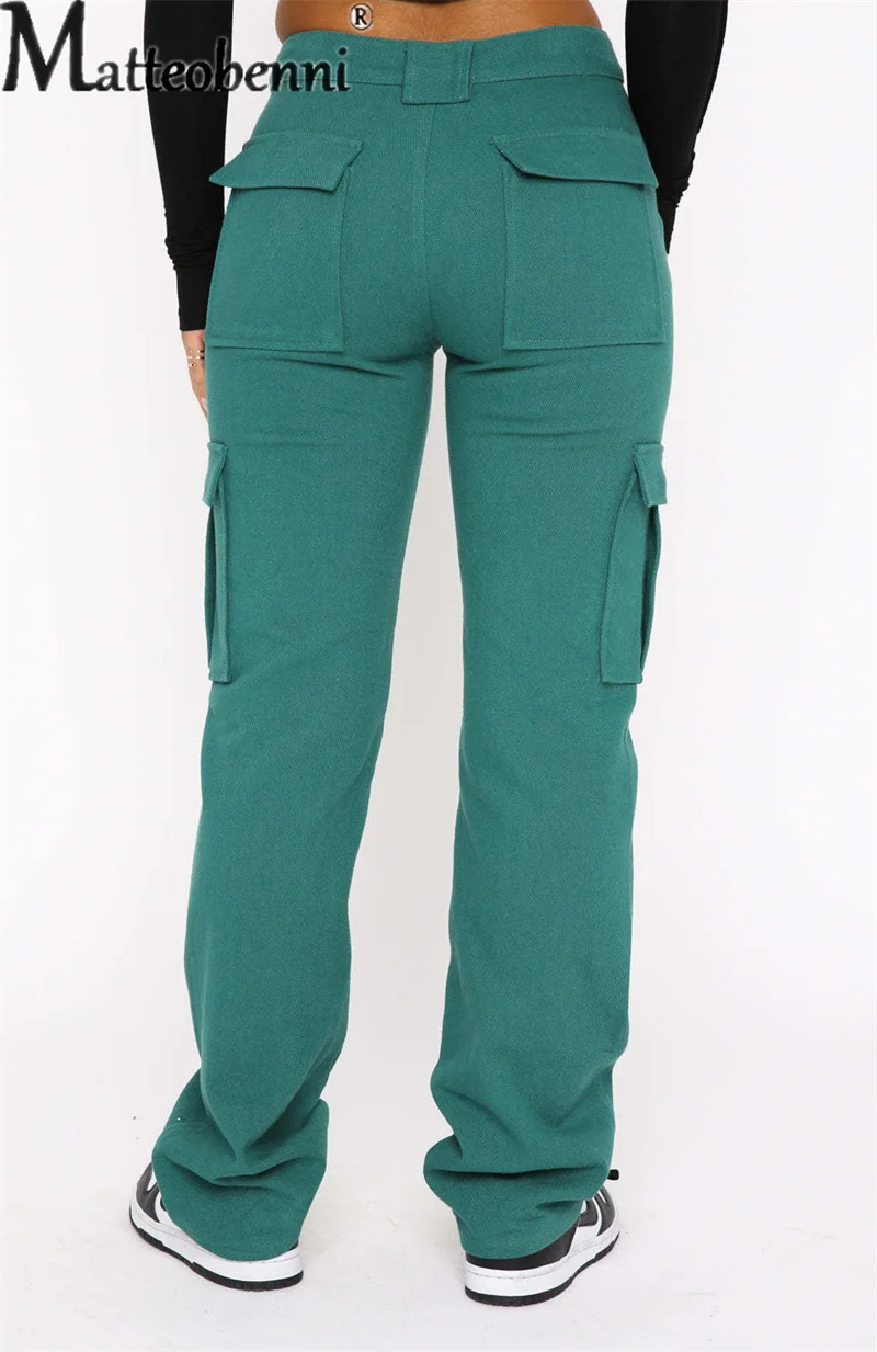 Women Casual Multi-pocket Splice Straight Jeans Fashion Casual Loose Mid Waist Denim Pants Ladies Trend Workwear Style Trousers