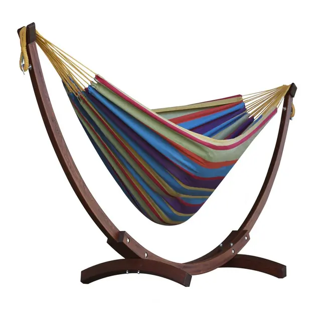 Premium Quality Solid Pine Arc Stand 102" Long x 47" Wide Cotton Hammock with Reinforced Loops - Soft Blue Color Perfect for Rel 2
