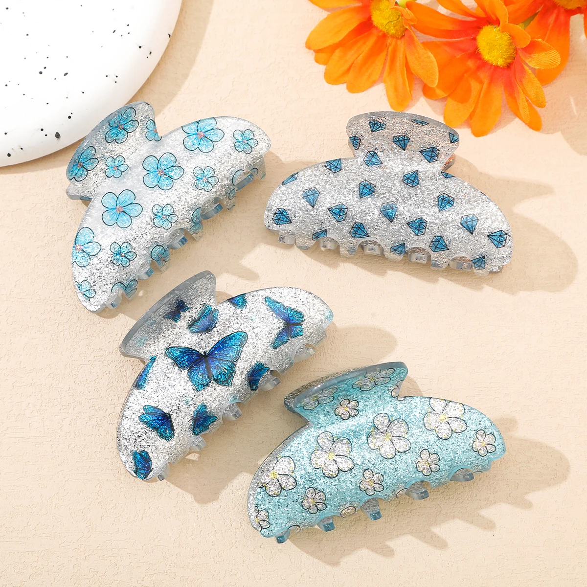 Retro Flower Butterfly Hair Claws Hair Crab Ladies Styling Beach Holiday Hairpin For Women Korean Wedding Photo Hair Clip Crab