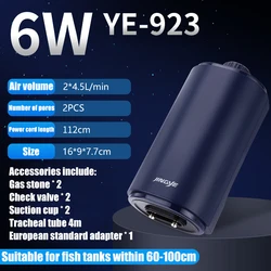 Whisper - Quiet Aquarium Oxygen Air Pump with Check Valve - Efficient Oxygenator and Aerator - 220V (6W - New)