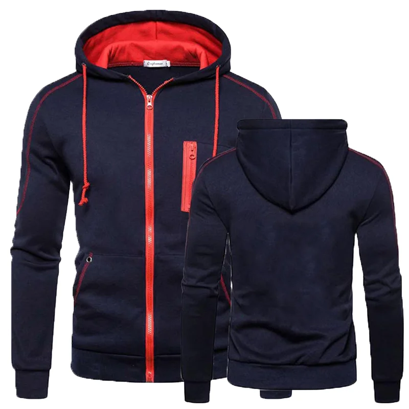 Fashion Men Zipper Hoodie Slim Fit Hooded Sweatshirts Spring Autumn Long Sleeved Zipper Jacket