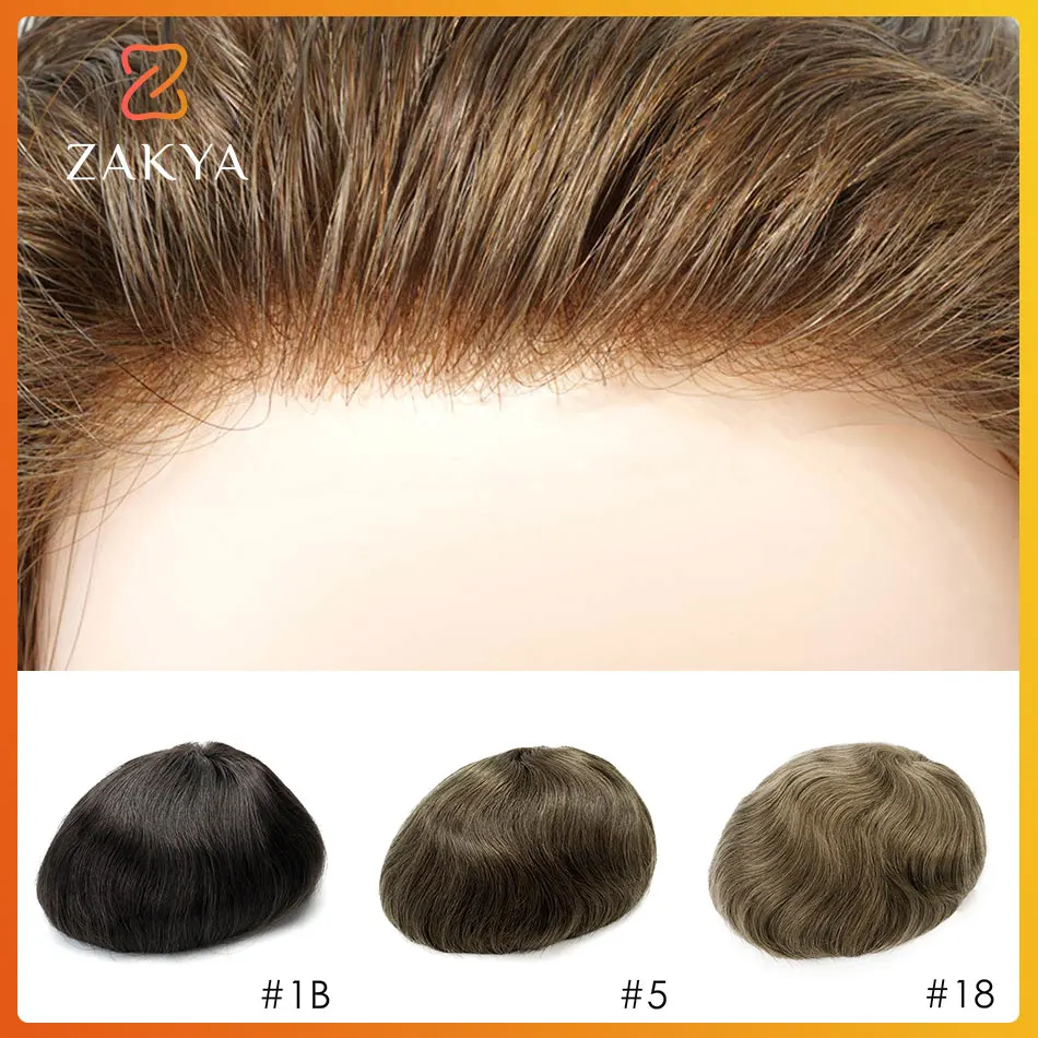 보이지 않는 매듭 자연 헤어 라인 남성 Toupee 얇은 피부 남성 가발 레미 인..