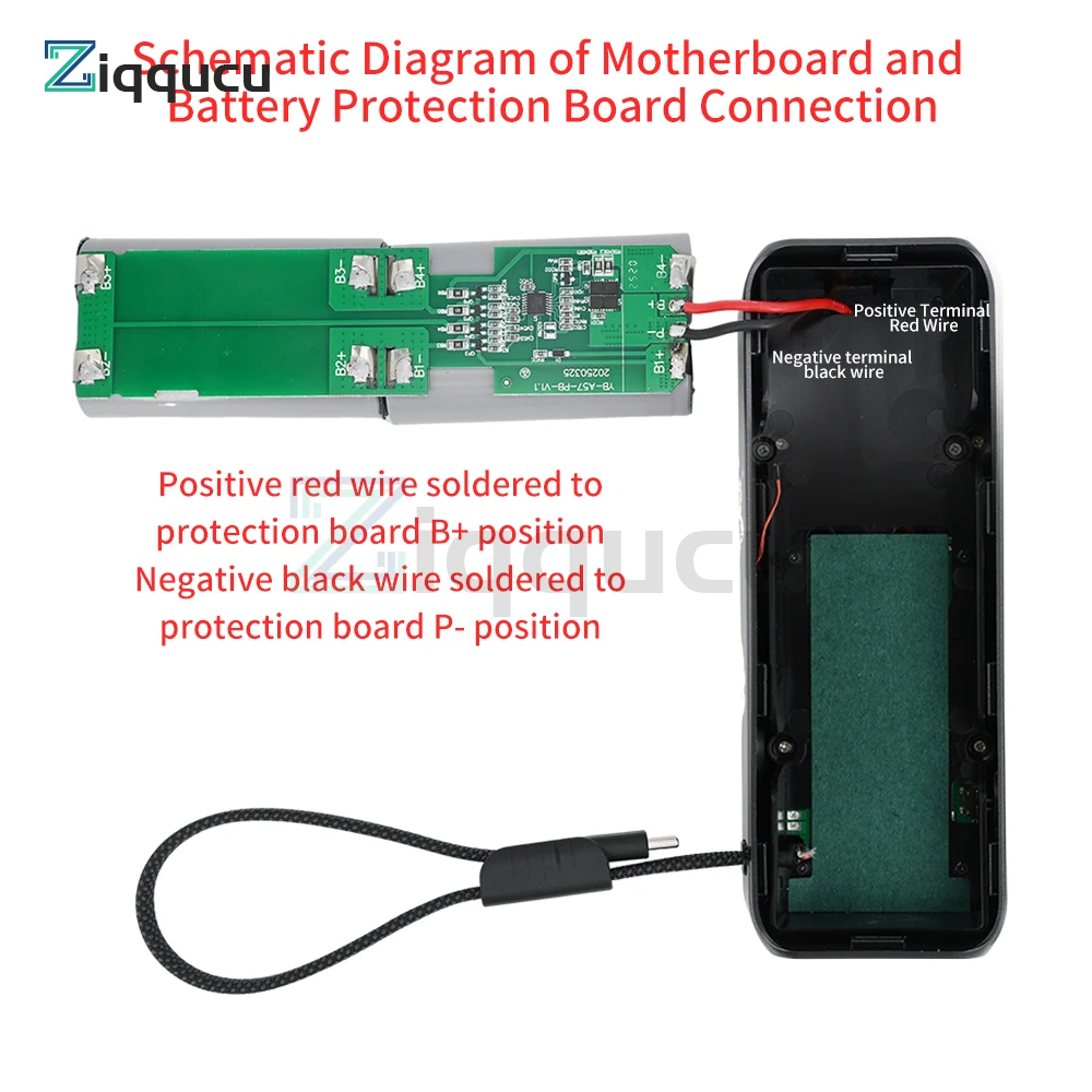 Custodia per banca di potere a ricarica rapida PD da 100 W Kit fai da te Custodia per batteria 21700 a 4 celle con cavo integrato Custodia per banca di potere grigia - Image 4