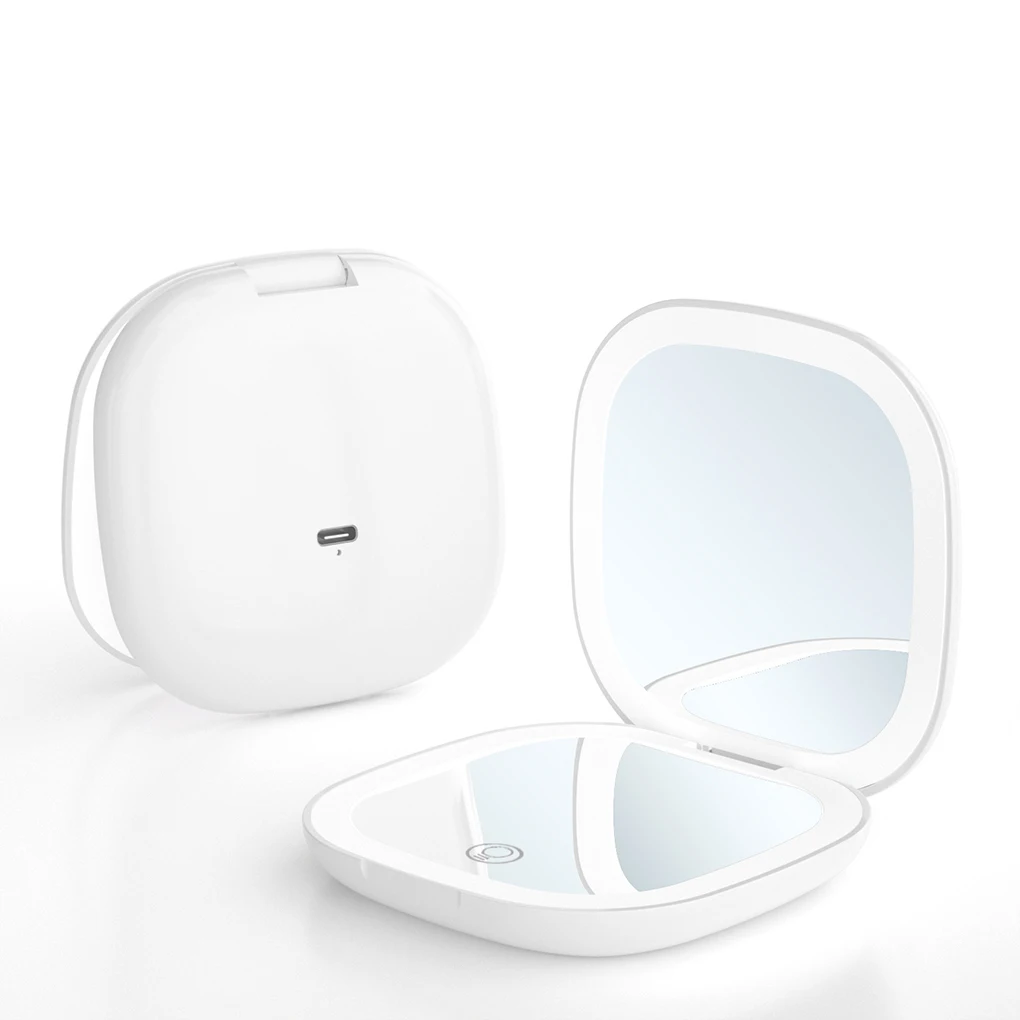 LED 조명이 있는 컴팩트 거울, 선명한 지능형 터치 디밍, 휴대용 메이크업 거울
