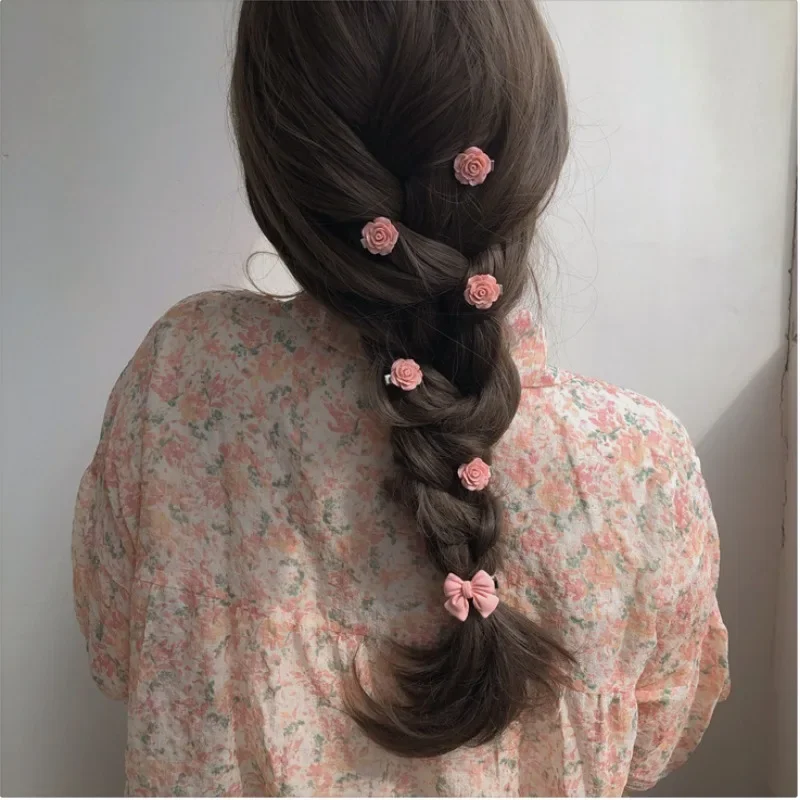 작은 활 머리핀, 귀여운 복숭아 장미 머리 장식, 헤어 액세서리, 소녀 사이드 앞머리 클립, 스위트 헤어 클립, 머리 장식 쥬얼리, 신제품