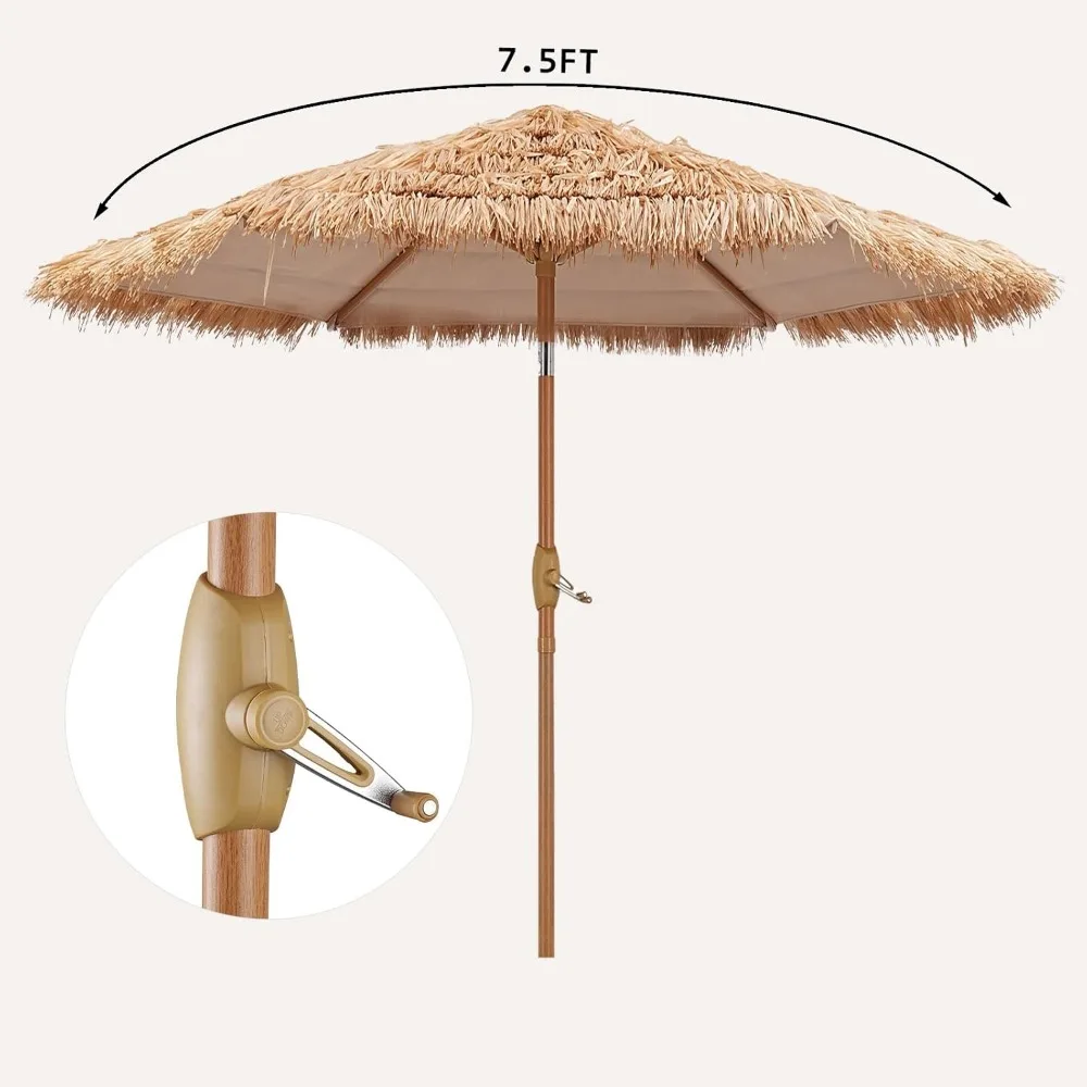 Thatched Hula Tiki Beach Umbrella Hawaiian Style, UV Protect Thatch Umbrella with Tilt Design, Patio, Pool, Garden, Outdoor 2