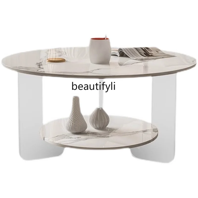 

Nordic Simple round Stone Plate Coffee Table Combination Home Living Room Acrylic Cream Style Sofa Small Table furniture