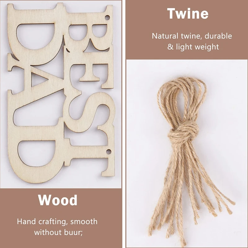 

40Piece Best DAD Unfinished Wood Crafts Dad's Birthday Party Decorations Gift Tags With String For Father's Day Gifts