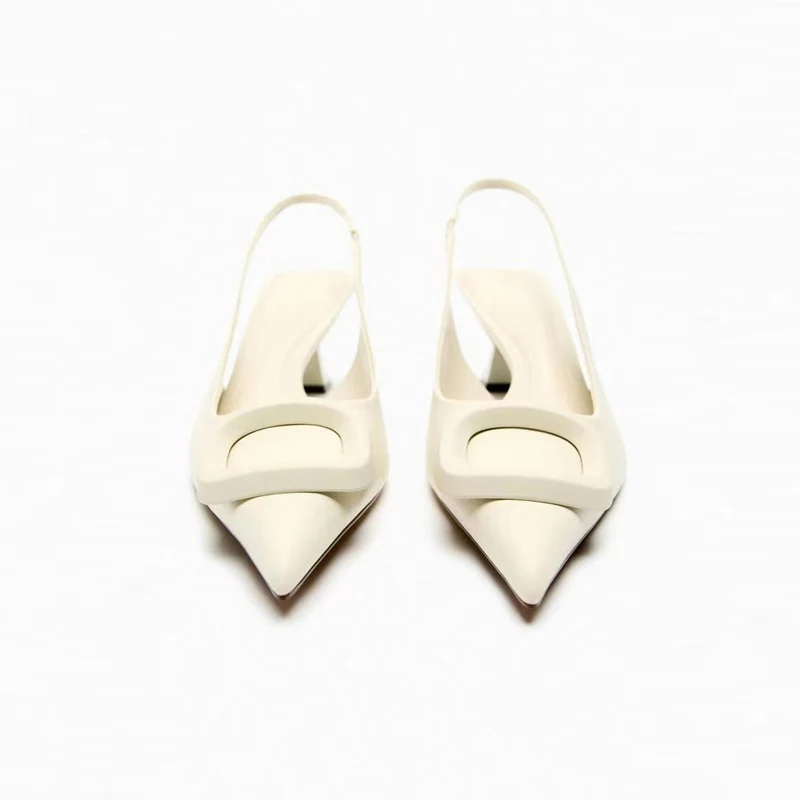 Tanio Damskie buty Slingback biały Ornament szczegóły buty na wysokim sklep