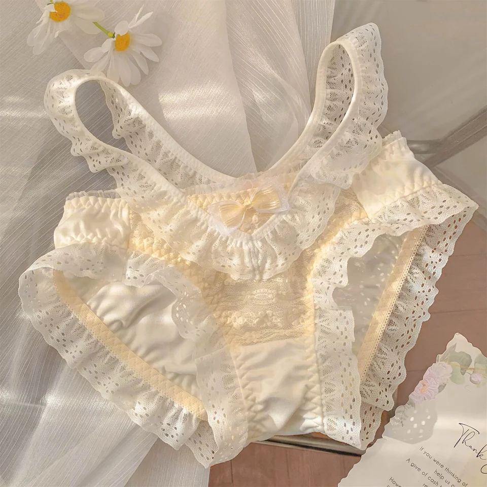 Slip Dentelle Femme Rétro - Noeud Ruffles Maille - Pur Lolita - Neuf Avec Étiquettes