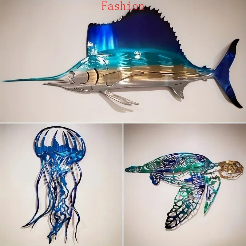 

Metal Crafts Swordfish Jellyfish Turtle Wall Decoration Art Home Decoration Ornaments Popular Livingroom Bedroom Iron Decoration