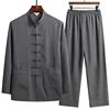 Chinese Style Cotton Linen Tang Suit Casual  Spring Autumn Men's Long-sleeved Shirt Pants Two-pieces Fashion Men Sets 3