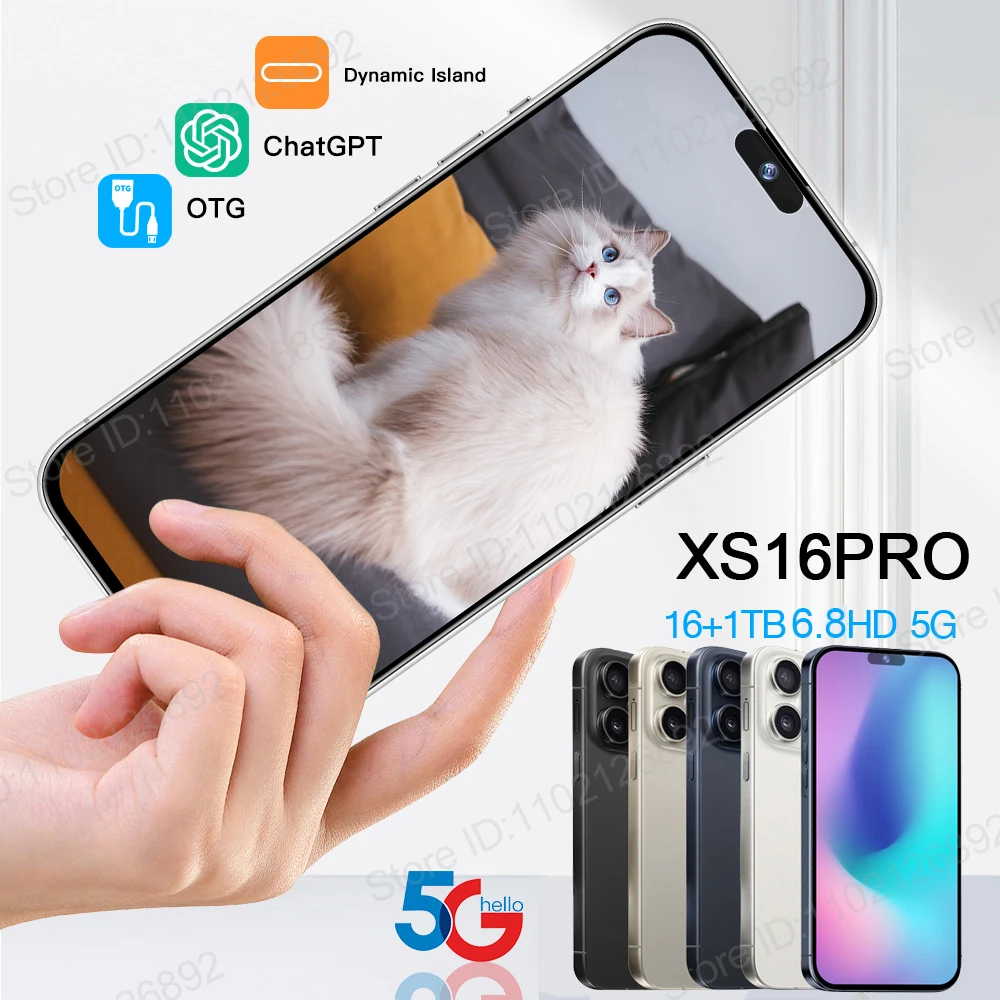 Smart Mobile Phones For Brand Smartphone 6.8 inch XS 16Pro Full Screen 4G 5G Cell Phone 6800mAh Mobile Phones Global Version