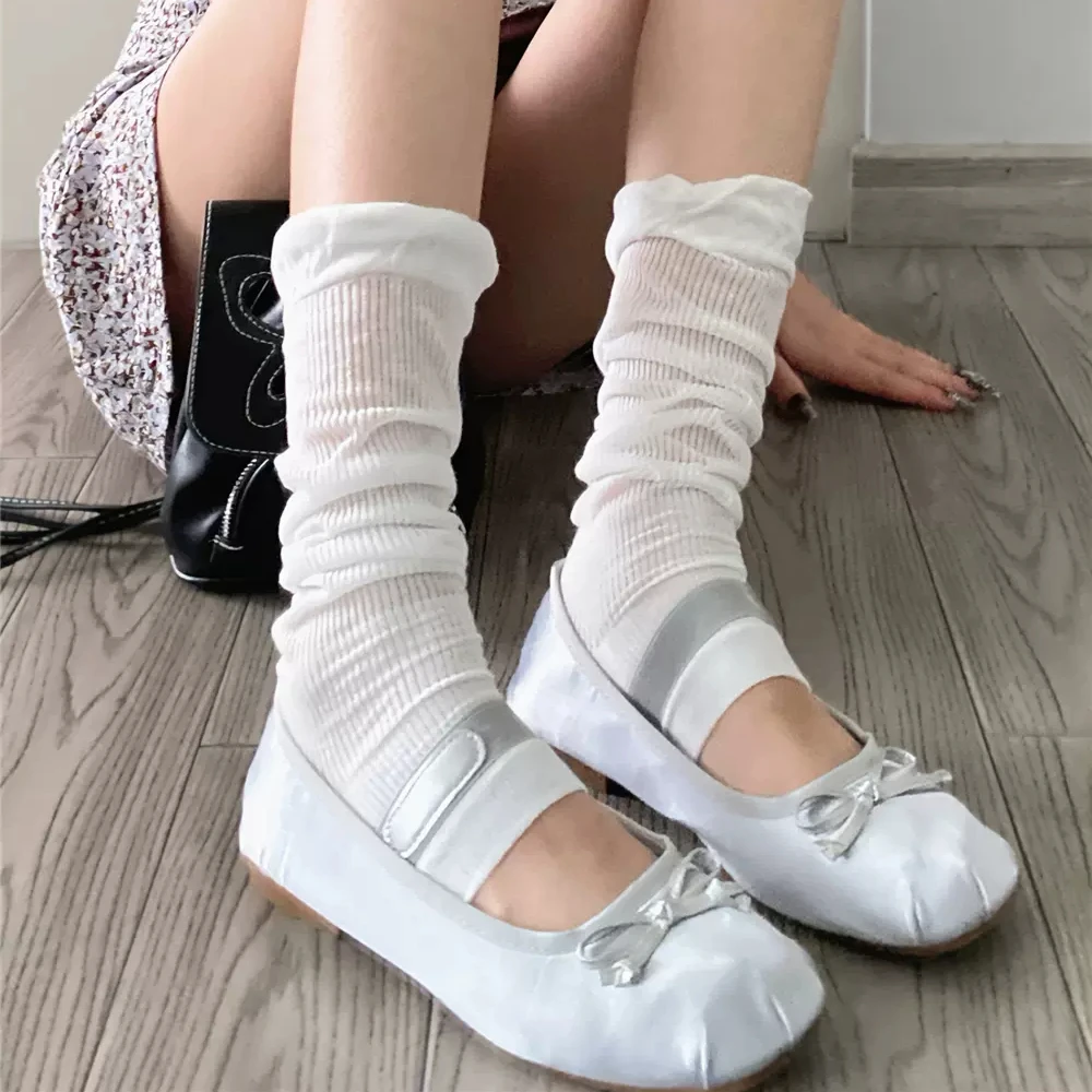 

Гетры в балетном стиле, женские полосатые милые носки в стиле "Лолита", Чулки с оборками, милые однотонные гольфы для девочек, милые гетры