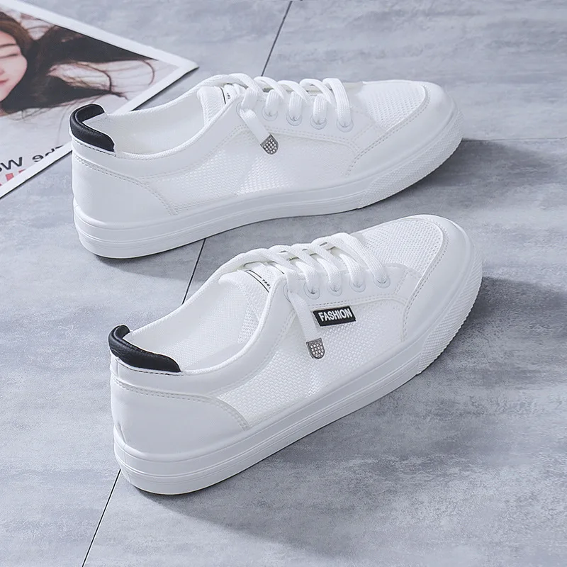 Women Sneakers Women's Vulcanize Shoes Spring  Autumn Breathable Flats Solid Color Mesh Shoes Young Woman Casual White Shoes 