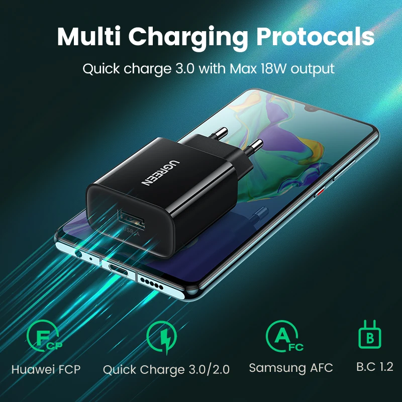 UGREEN 18W USB Charger QC3.0 Quick Charge 3.0 QC Fast Wall Charger for Samsung s10 Xiaomi iPhone Huawei Mobile Phone Charger