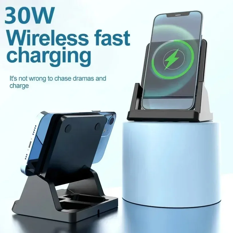 30W Wireless Charger Pad Stand Desktop Ultra-thin Mobile Phone For iPhone 16-12 Samsung Xiaomi Fast Charging Dock Station