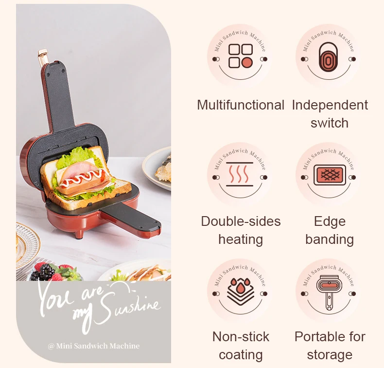 Description Picture 3 of itemDouble-Sided Seal Press Sandwich Machine Mini Taco Burrito Baking Pan Grill Breakfast Maker Bread Hot Dog Toaster Electric Oven