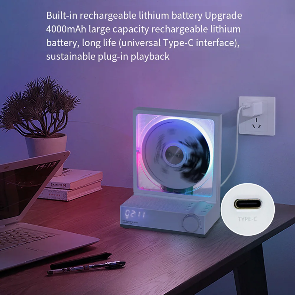 Hott-レトロなBluetooth CDプレーヤー,RGB,明るい色,USB充電式