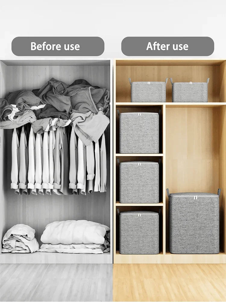 Large Clothing Quilt Storage Bag Home Closets Non-Woven Fabric Organizer Box Bedrooms Storager with Cover Handle 6