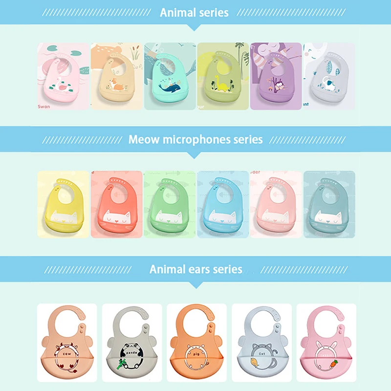 Silicone Baby Bib Waterproof Kids Boy Girl Feeding Stuff Adjustable Feeding Apron Food Grade Cartoon Burp Scarf Toddler Burp Bib for baby bib,feeding bib,silicone bib,silicone feeding bib