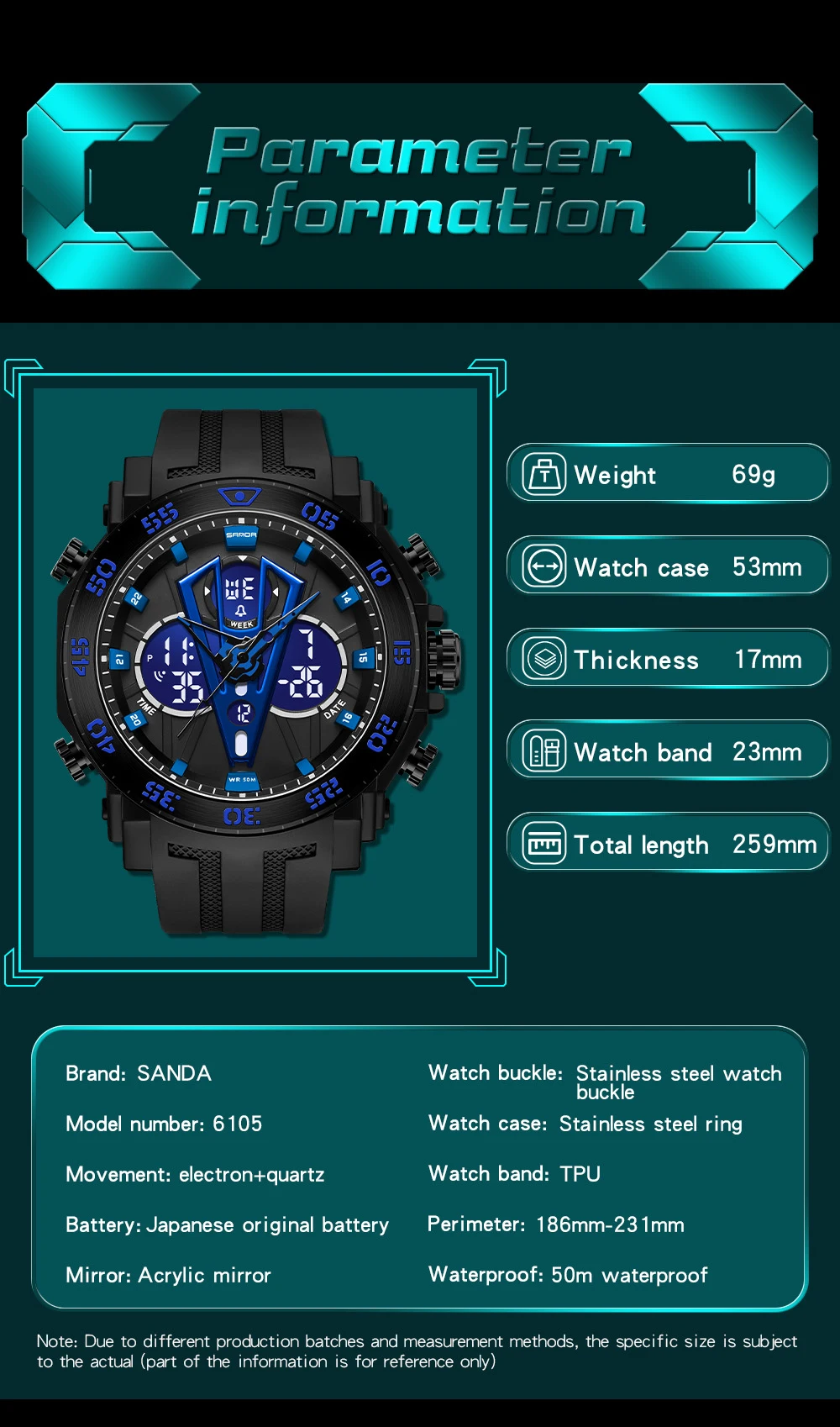 SANDA Top Luxury Watches Men Military Army Mens Watch Waterproof Sport Wristwatch Dual Display Watch Male Relogio Masculino 6105