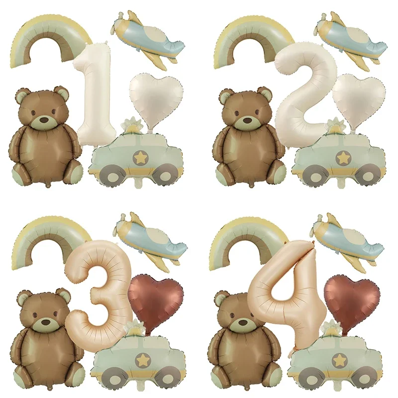 6pc Bear Balloon Rainbow Foil Inflated Mylar Bday Balloons Brown Bears Party Favors Decorations Party Supplies Helium Large Ball