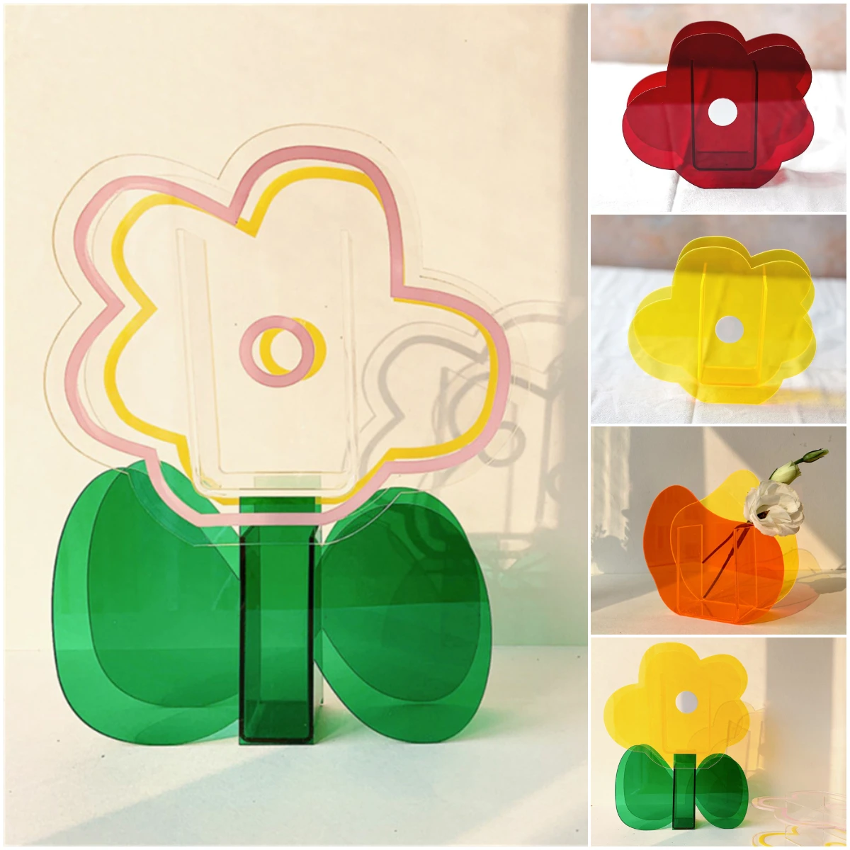 

Flower Shaped Acrylic Pen Holder Table Stationary Pencil Organizer Makeup Brush Stand Storage Box Desktop Decor Vase Container
