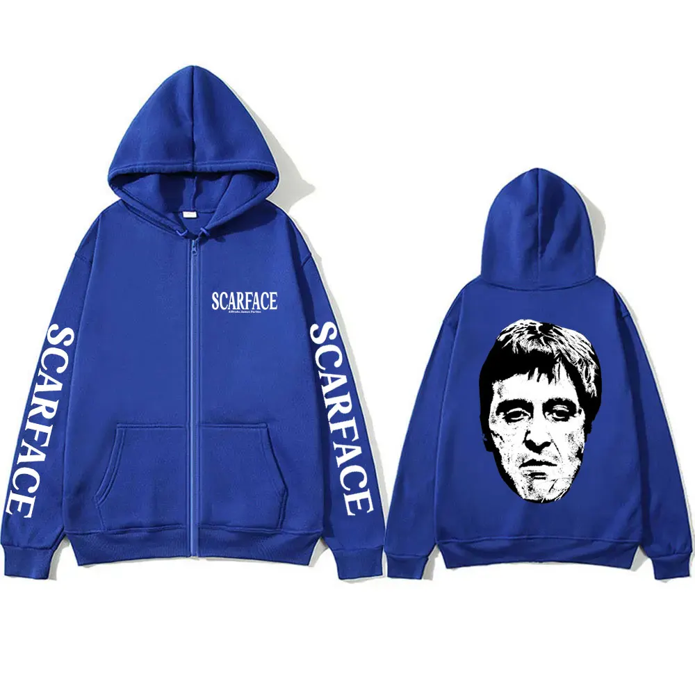 Classic Movie Scarface Tony Montana Head Zipper Hoodie Al Pacino Men Women Casual Vintage Zip Up Jacket Men's Oversized Hoodies