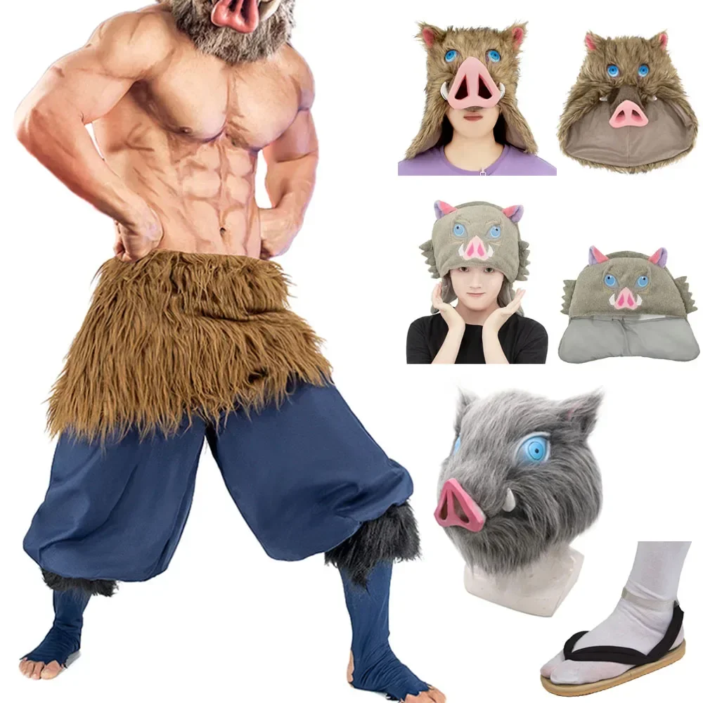 

Anime Hashibira Inosuke Cosplay Costume Boar Masks Socks Sandals for Halloween Carnival Party