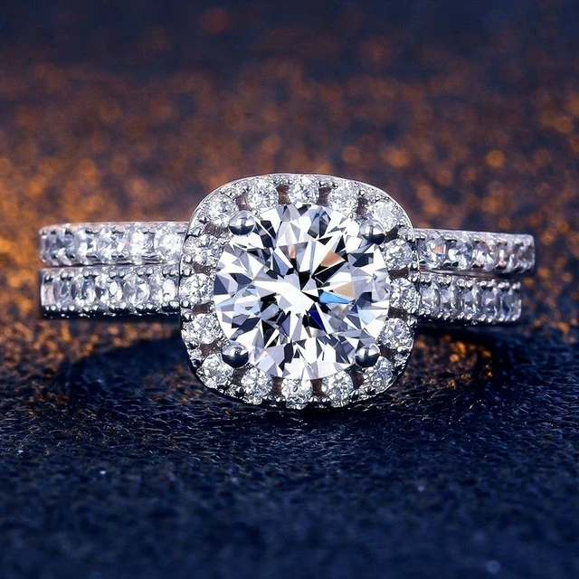 Exquisite Round Cut White Sapphire 3pcs Wedding Ring Set from Black  Diamonds New York