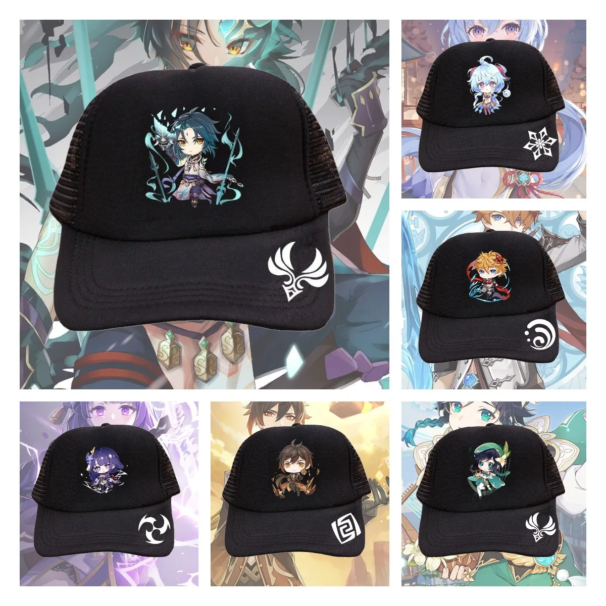 

Game Genshin Impact Hat Ganyu Kamisato Ayaka Hu Tao Kaedehara Kazuha Cartoon Character Print Sun Visor Hat Mesh Hat Baseball Hat