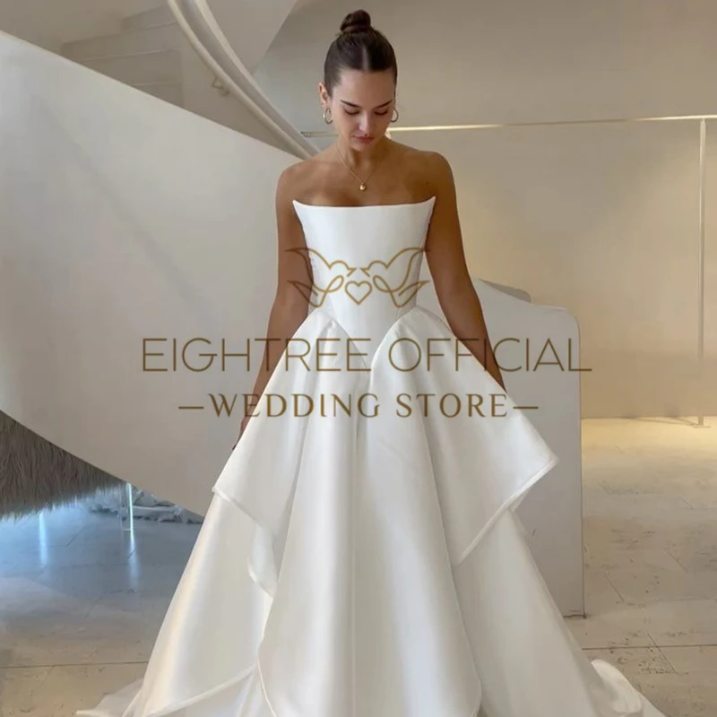 Eightree Women A-Line Wedding Dresses White Strapless Floor Length Bridal Dress Princess Evening Wedding Prom Gowns Customized