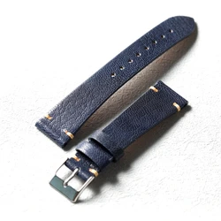 Luxurious Blue Sheepskin Leather Strap - Soft, Ultra - Thin, and Handcrafted - 19mm (Silver - buckle)