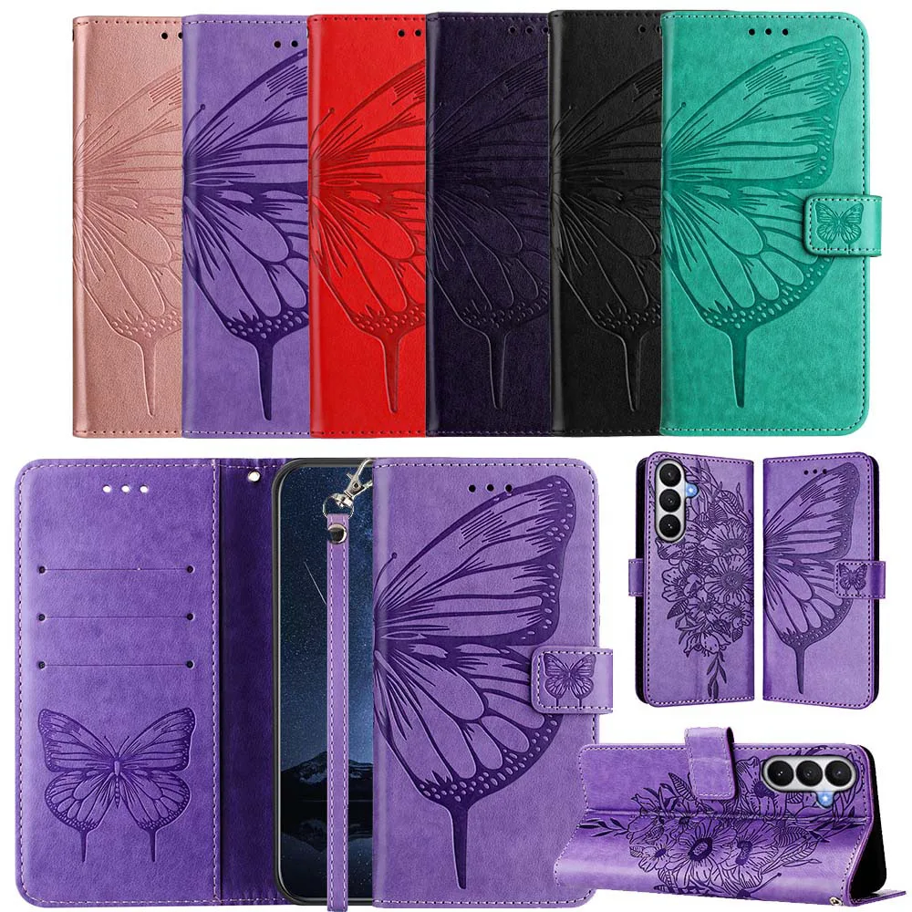Butterfly Pattern Wallet Flip Case with Card Slots and Back Cover