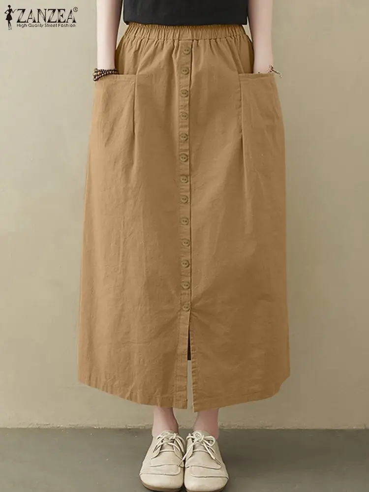 

ZANZEA Elegant Elastic Waist Office Skirts Autumn Women Vintage Solid Skirt Jupe Maxi Vestidos Causal Faldas Saia Party Sundress