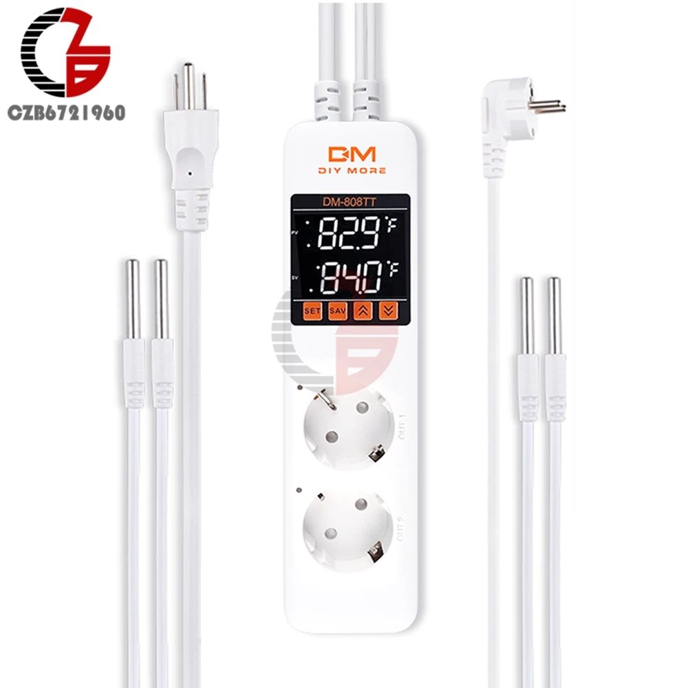 

DM-808TT AC 85V-250V 10A Dual Temperature Control Alarm Socket Temperature Controller Meter Intelligent Electronic Socket 220V
