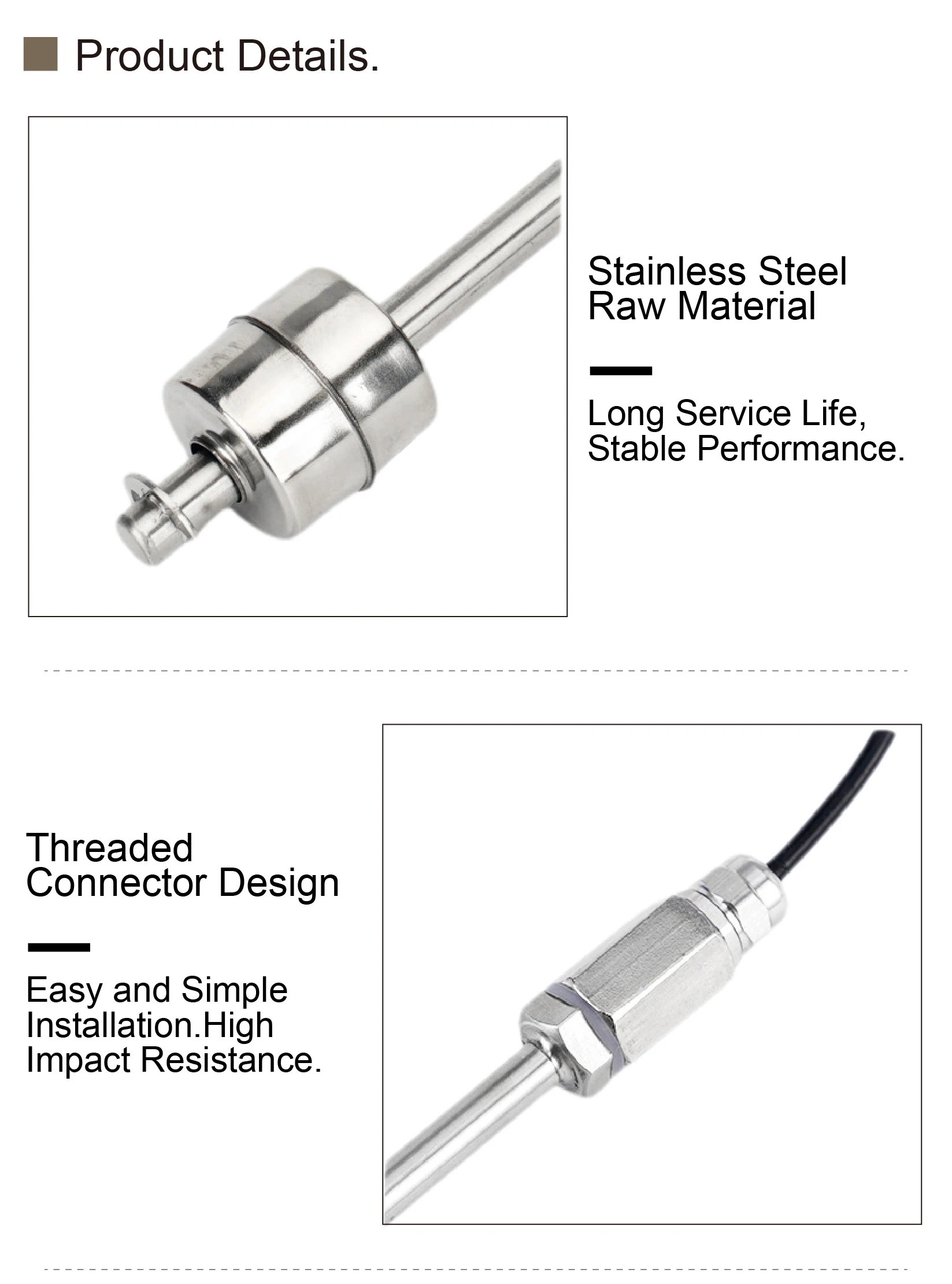 304 Stainless Steel Liquid Level Sensor Float Switch Adjustable 100‑800mm Single