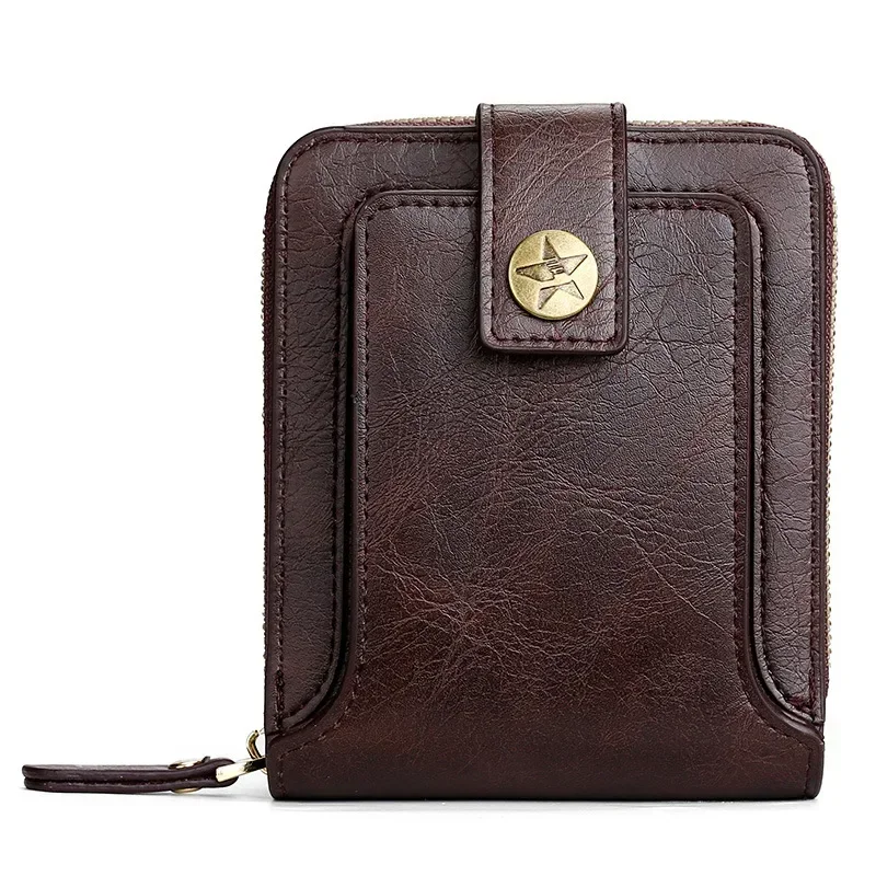 Vintage Popular men's short wallets, retro trend, horizontal zipper coin purse, multi-functional card Durable Convenient Wallets — view 2