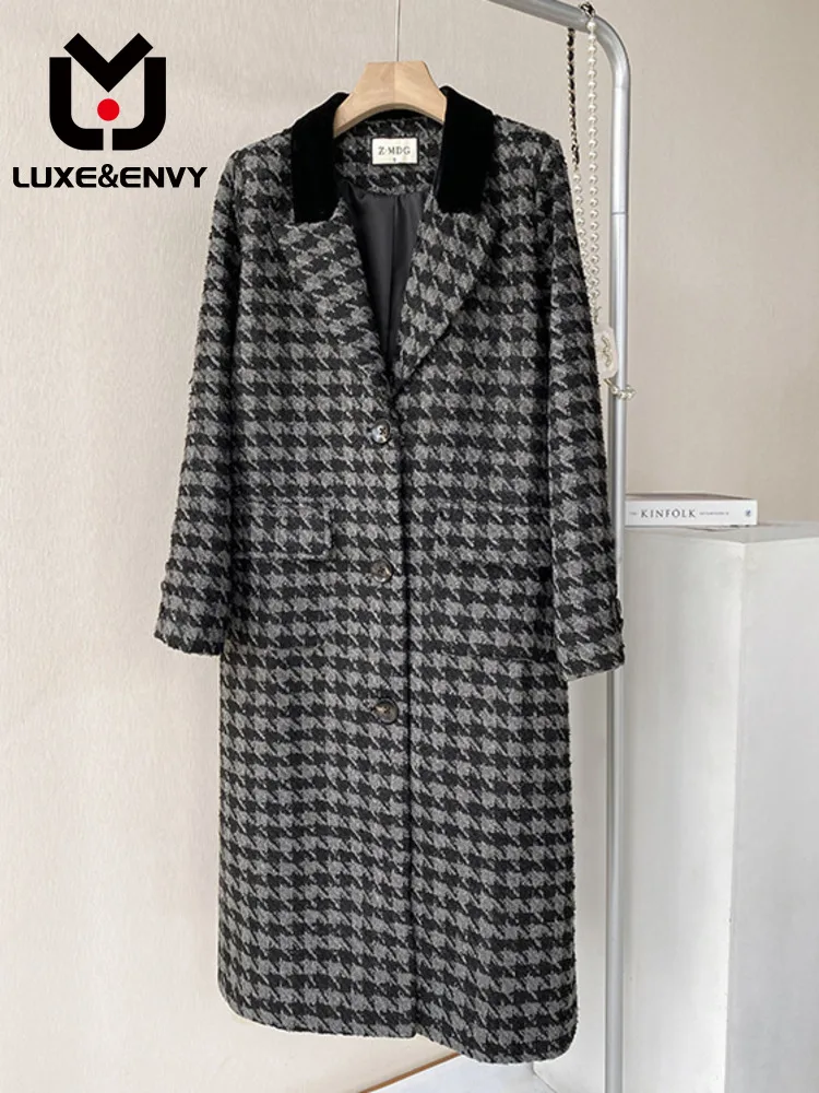 

LUXE&ENVY Fragrance Small Fashionable Design Sense Black Gray Coarse Cloth Color Contrast, Checkered Wool 2023 Women Fashion