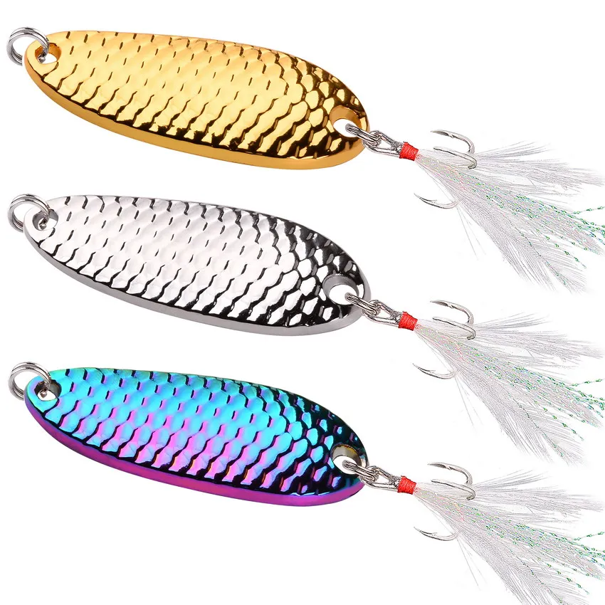 Description Picture 2 of itemColorful  Gold  Silver Metal Spoon7.5g 10g  15g 20g Fishing Hard Bait Lure Scale Pattern  Fishing Lure Pesca Bass Pike Trout