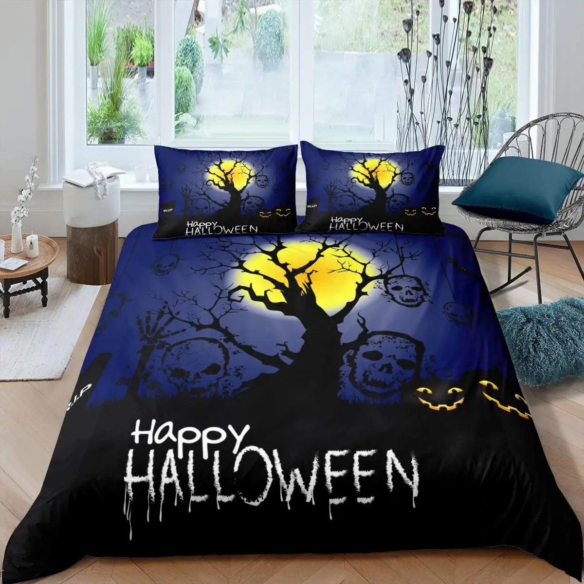 

Halloween Tree Horror Theme Gothic Spooky Bedding Set Boys Girls Twin Queen Size Duvet Cover Pillowcase Bed Kids Adult