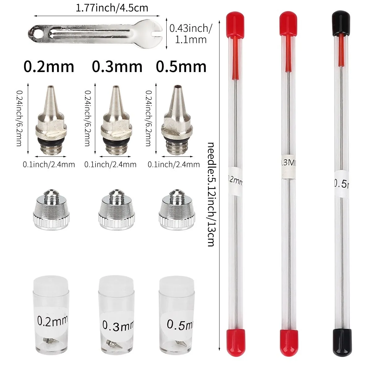 에어브러시 노즐 니들 에어브러시 스프레이 건, 모델 스프레이 페인트 유지 보수, 0.2, 0.3, 0.5mm, 3 개 세트