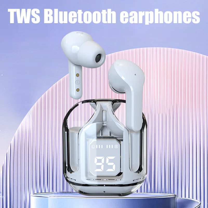 Air31 Transparent Digital Display Bluetooth Headset 5.0 Sports Gaming Noise Cancelling Headset for Android&iphone Phones