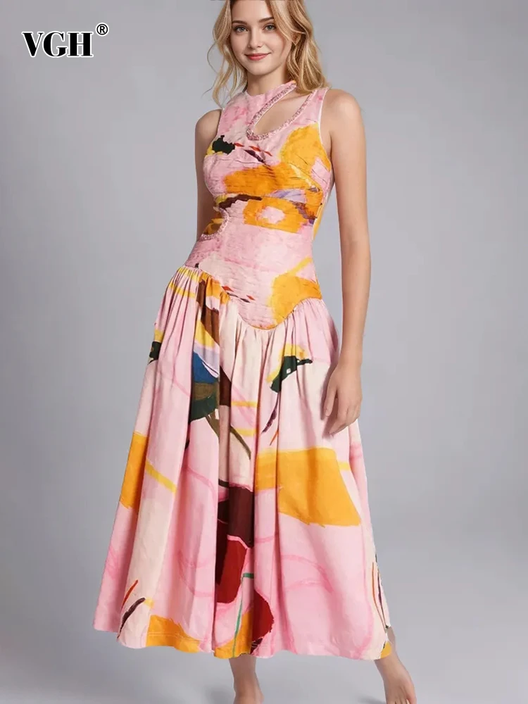 

Женское ажурное платье VGH, элегантное платье с круглым вырезом, без рукавов, с высокой талией и молнией, модное платье популярного цвета