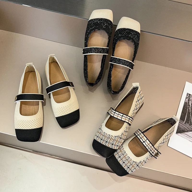 

Туфли женские трикотажные на низком каблуке, из ПУ кожи