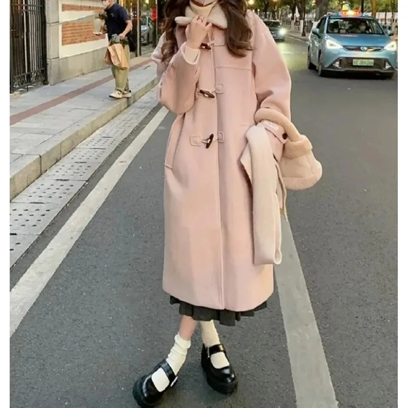 2023 Autumn Winter Casual Sweet X-long Oversized Wool Jacket Women Outerwear Loose Solid Color Turn Down Collar Collar Warm Coat