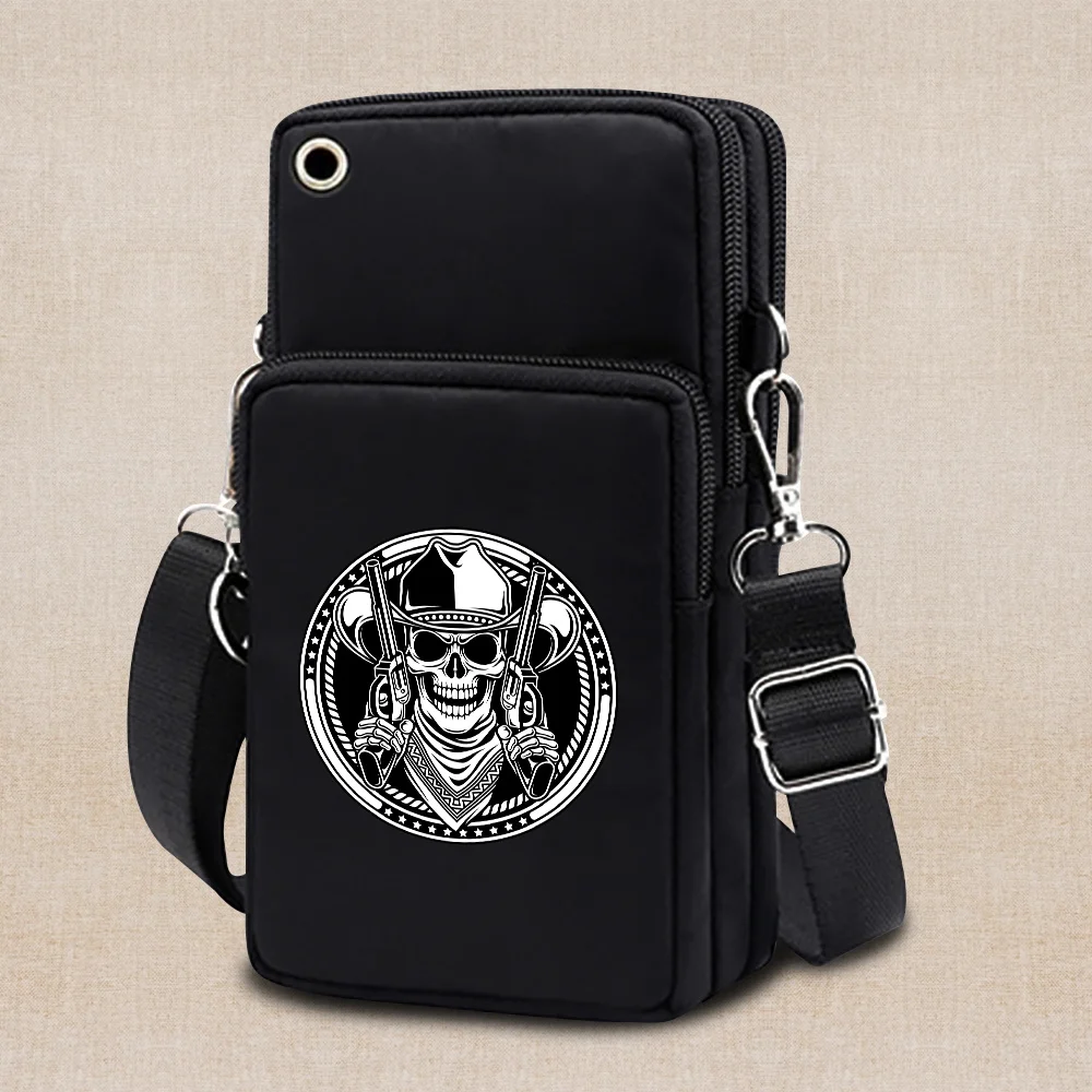 Women Crossbody Bag Wallet Phone Case Cover Phone Pouch Shoulder Bag for IPhone 13 Pro Max/Samsung M22/Xiaomi Skull Print Bag
