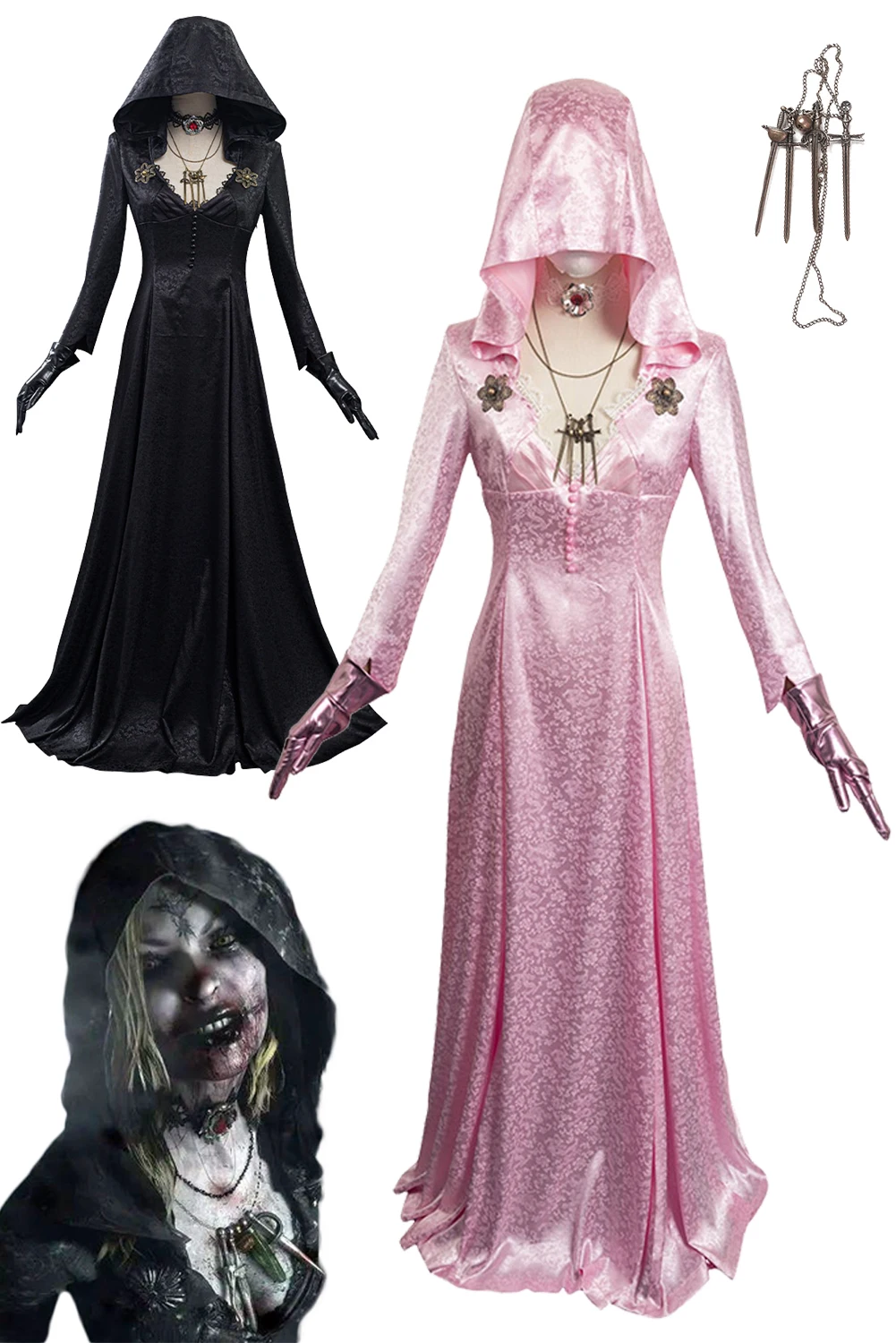 

Pink Moth Lady Cosplay Vampire Fantasy Biohazard Game Resident 8 Village Costume Disguise Adult Women Halloween Roleplay Outfits