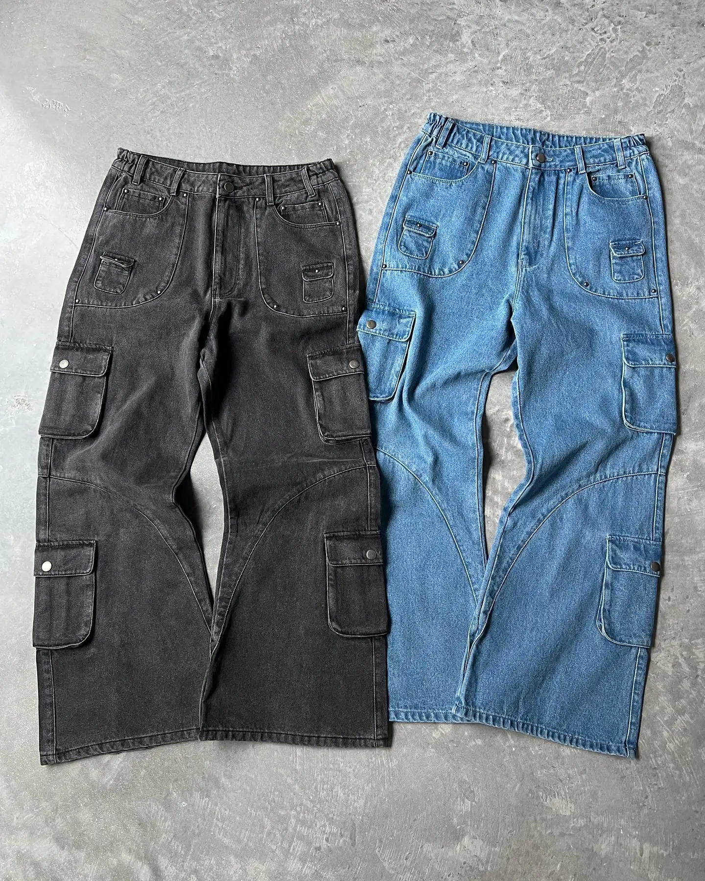 Y2K Loose Fit Ripped Black Cargo Jeans for Men Vintage Wide Leg Denim Pants with Large Pockets Casual Streetwear Fashion